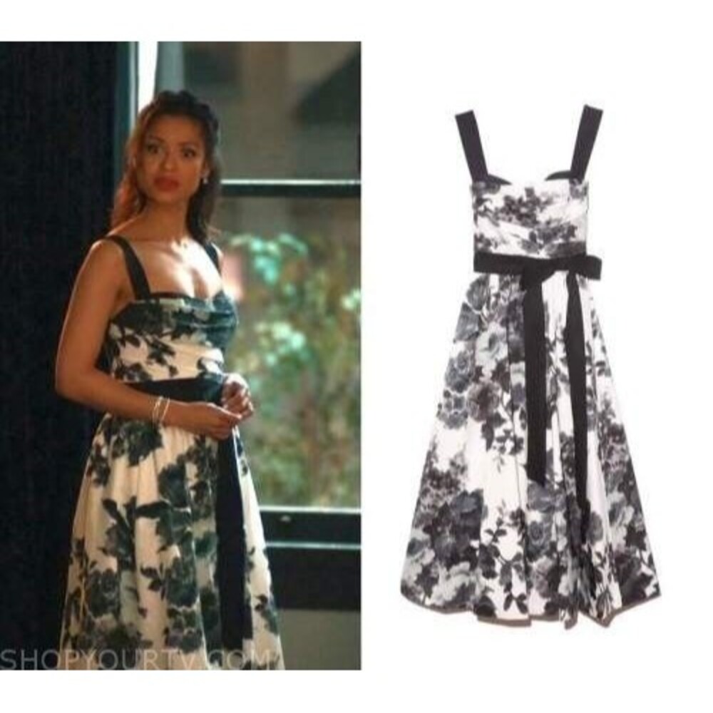 NWOT Carolina Herrera Cotton Floral Tea-Length Dress Sz 10 - Picture 7 of 16